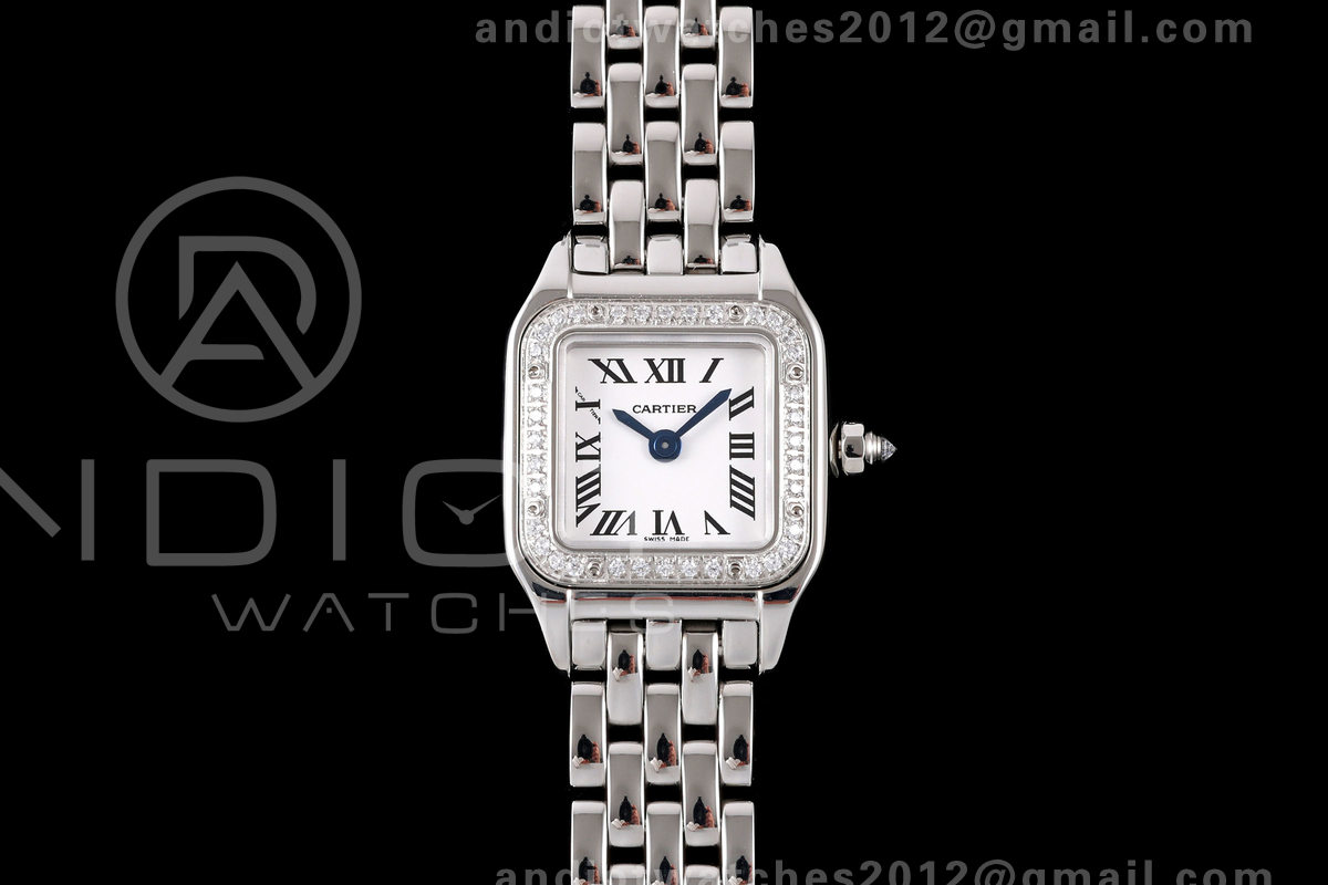 Panthère Ladies 19mm SS AF 1:1 Best Edition White Dial Diamonds Bezel on SS Bracelet Ronda Quartz